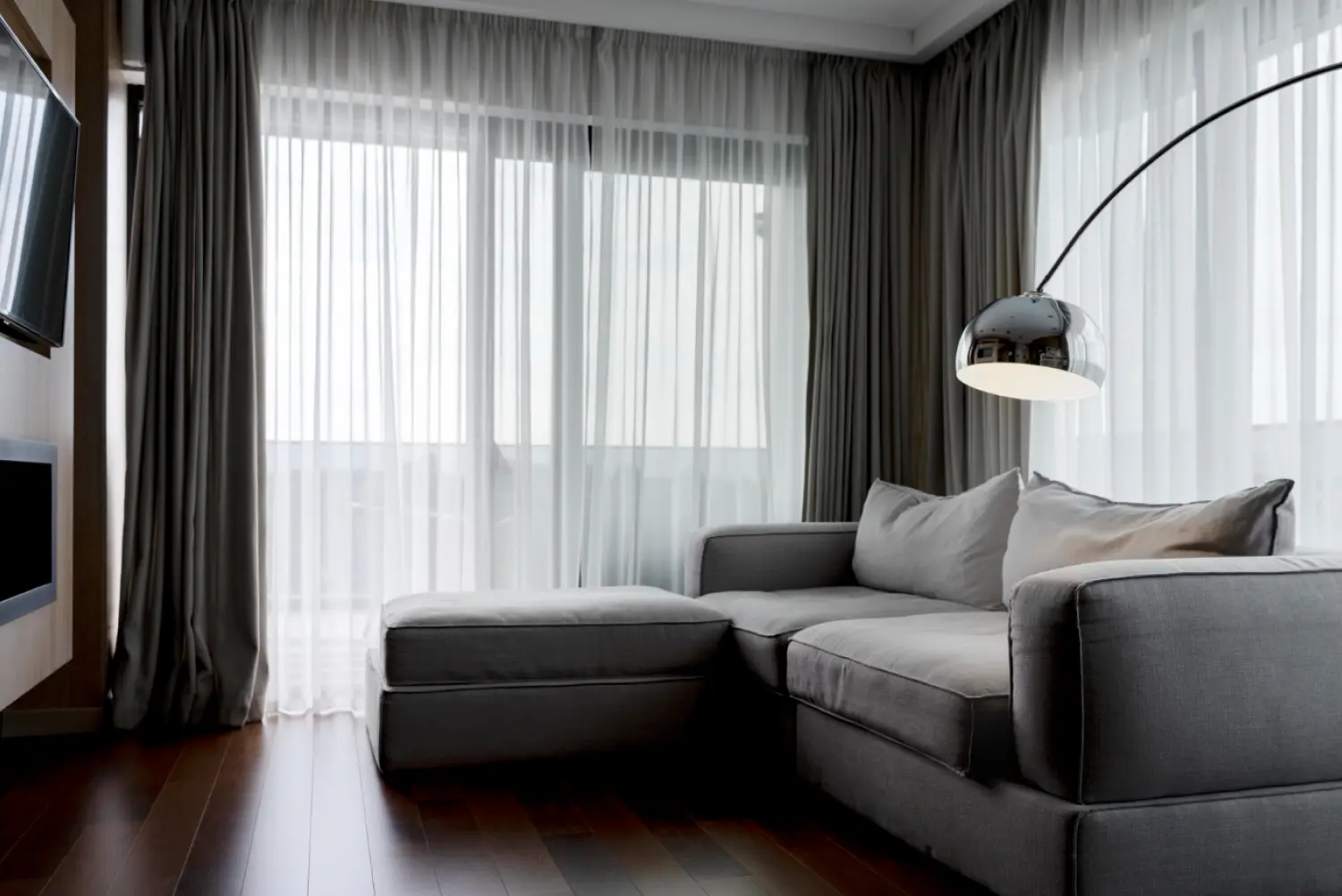 Luxury curtains hanging in a modern interior